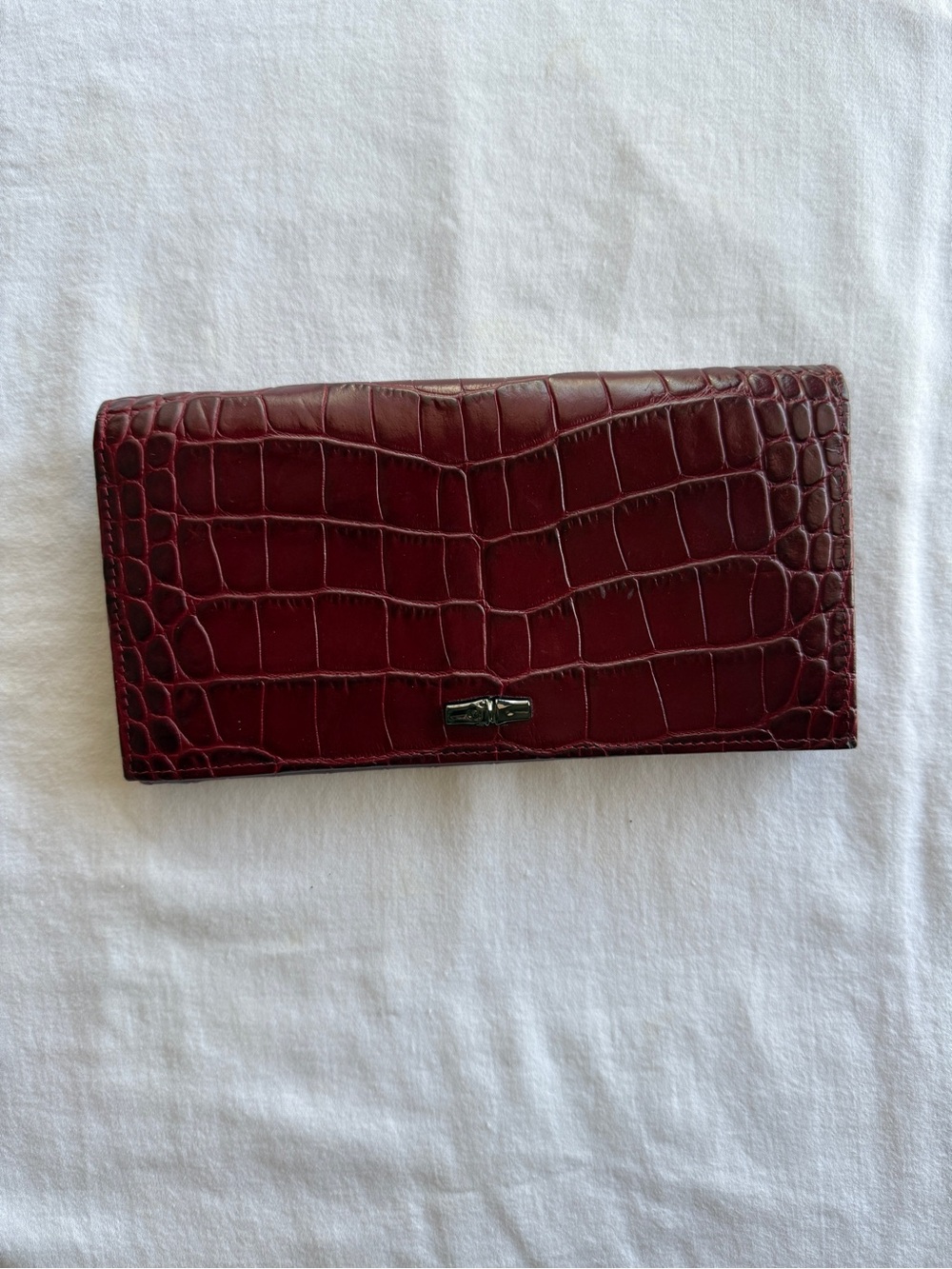 Burgundy Croc-Embossed Leather Wallet - Longchamp